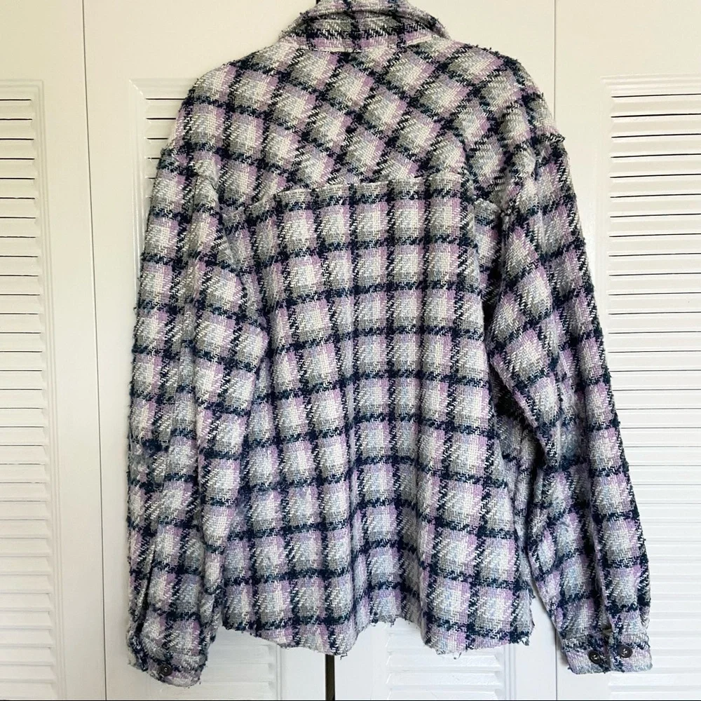 Knit Oversized Shacket EPTM Women’s XL Purple White Navy Blue Plaid